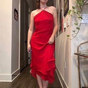 💜 Y2k Red Asymmetrical Halter Dress 💜 Size 6 / S